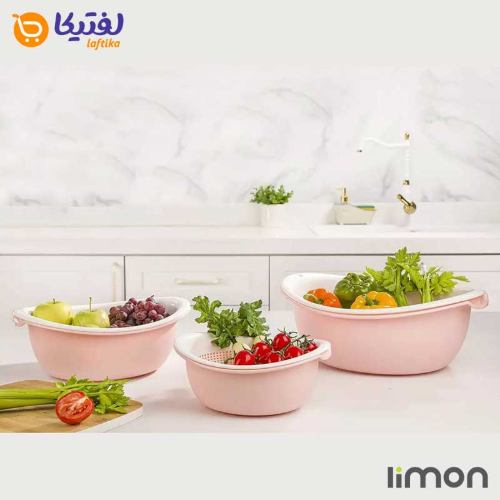 سرویس 8 پارچه آبکش و لگن بیضی لیمون