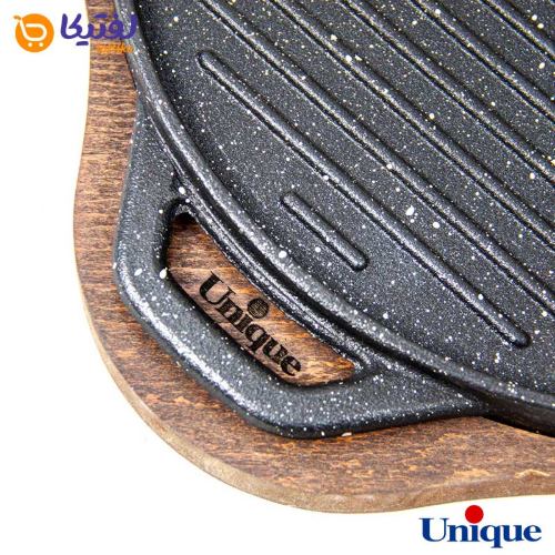 تابه گریل چدنی یونیک درب دار با زیره چوبی UN-6001