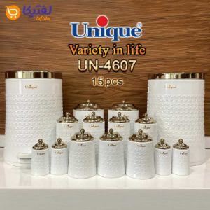 سرویس آشپزخانه 15 پارچه یونیک سفید درب طلایی گلکسی UN-4607