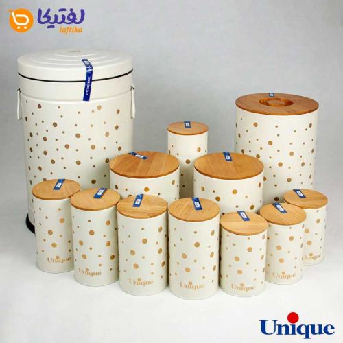 تنوع رنگ سرویس 12 پارچه آشپزخانه فانتزی یونیک توپی درب بامبو UN-8013