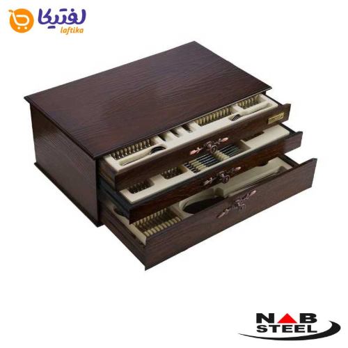 جعبه سرویس 124 پارچه ناب استیل مدل پالرمو (دور طلایی)
