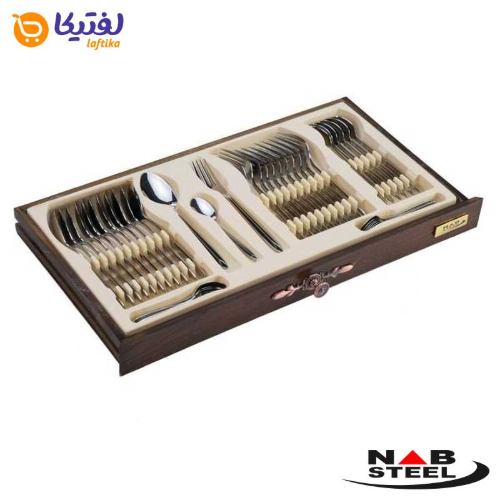 سرویس 124 پارچه ناب استیل مدل پالرمو با جعبه کادویی (طلایی)