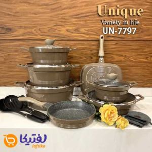 قیمت و خرید سرویس قابلمه UN-7797 یونیک گرانیتی 16 پارچه کلاسیک نسکافه ای تیره