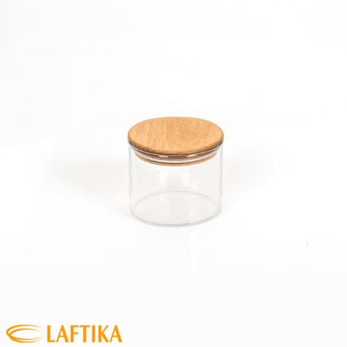 بانکه-ادویه-شیشه-ای-با-درب-چوبی-تریتی-قطر-10-ارتفاع-8-مدل-G-5009