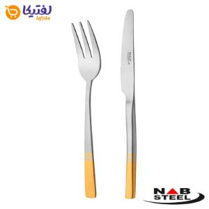 کارد و چنگال میوه خوری ناب استیل مدل فلورانس دور طلایی