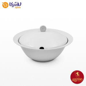 1 سوپ خوری چینی زرین ایتالیا اف سفید 1850 سی سی با شیار ملاقه