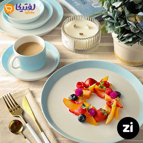 بشقاب تخت چینی زرین فرم اس پاستل آبی سایز 18