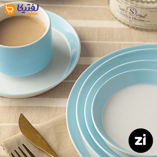 بشقاب تخت چینی زرین فرم اس پاستل آبی سایز 18
