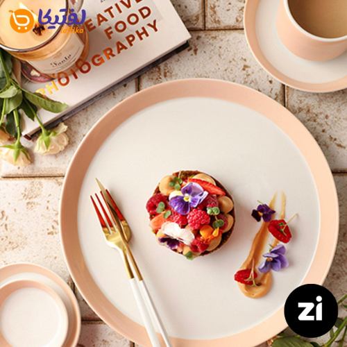 بشقاب تخت چینی زرین فرم اس پاستل گلبهی سایز 30