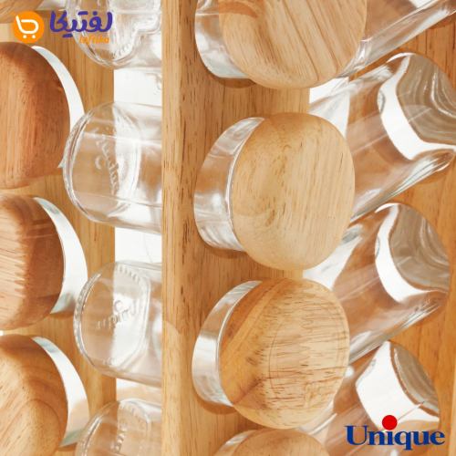 ست جا ادویه ای گردان مربع چوبی یونیک 16 تایی UN-6112
