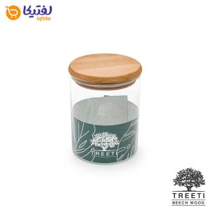 بانکه ادویه شیشه ای با درب چوبی تیریتی قطر 10 ارتفاع 10 مدل G 5010