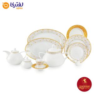 سرویس با کیفیت چینی زرین شهرزاد طرح ژئومتریکال طلایی12 نفره 108 پارچه