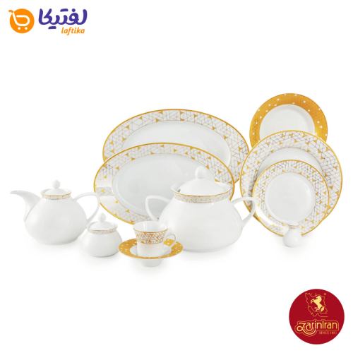 سرویس با کیفیت چینی زرین شهرزاد طرح ژئومتریکال طلایی12 نفره 108 پارچه