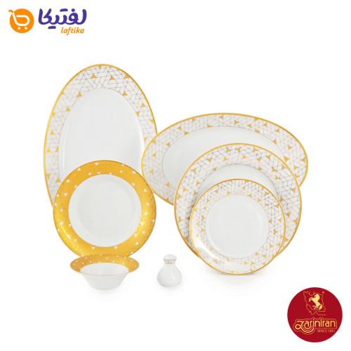 خرید سرویس چینی زرین شهرزاد طرح ژئومتریکال طلایی12 نفره 108 پارچه