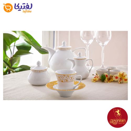 مشخصات سرویس چینی زرین شهرزاد طرح ژئومتریکال طلایی12 نفره 108 پارچه