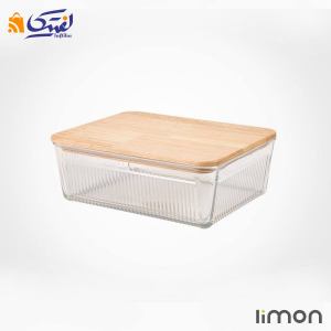 ظرف شیشه ای شیاردار 1.1 لیتر درب چوبی لیمون 2191