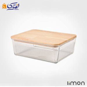 ظرف شیشه ای شیاردار 2.250 لیتر درب چوبی لیمون 2192