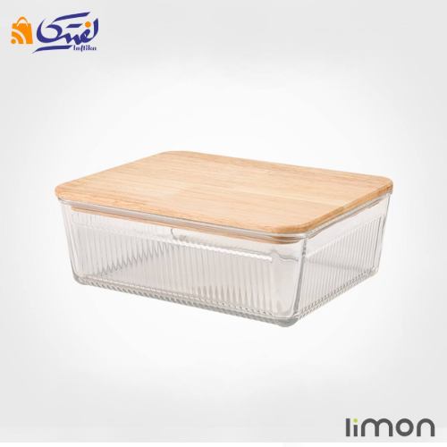 ظرف شیشه ای شیاردار 2.250 لیتر درب چوبی لیمون 2192