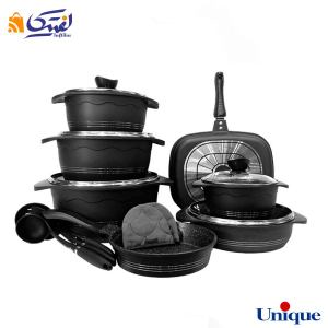 سرویس قابلمه با کیفیت گرانیتی یونیک 16 پارچه بلا مشکی UN-8899