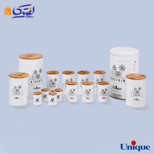 سرویس آشپزخانه 15 پارچه یونیک  فانتزی سفید گل درب بامبو UN-8013