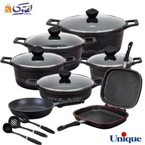 قیمت و خرید سرویس قابلمه گرانیتی یونیک 16 پارچه کلاسیک مشکی مات UN-7820