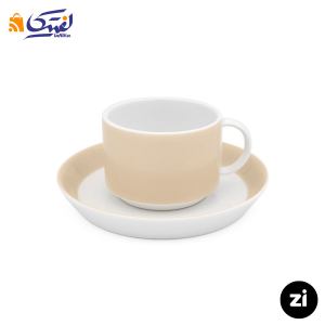 فنجان و نعلبکی چای خوری چینی زرین ZI فرم اس پاستل کرم 2 پارچه