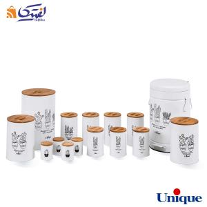 سرویس آشپزخانه یونیک 15 پارچه سفید کاکتوس درب بامبو UN-8021