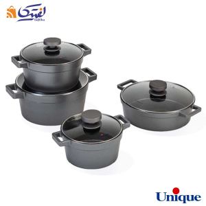 سرویس قابلمه 8 پارچه گرانیتی یونیک مدل دیاموند نقره ای UN-8501