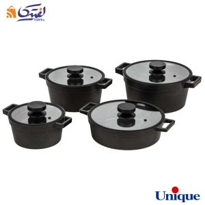 سرویس قابلمه 8 پارچه گرانیتی یونیک مدل دیاموند مشکی UN-8502 درب سیلیکونی