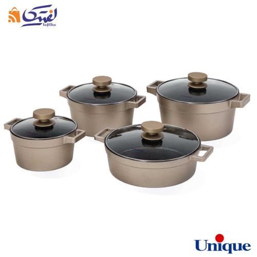 سرویس قابلمه گرانیتی 8 پارچه یونیک مدل دیاموند بژ UN-8503