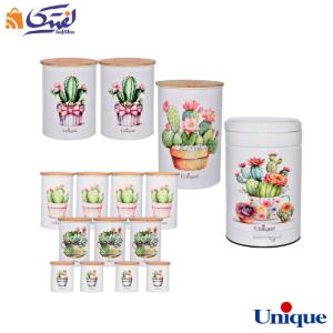 سرویس آشپزخانه یونیک 15 پارچه سفید کاکتوس ساده درب بامبو UN-8070