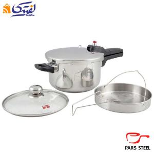  زودپز تک دسته پارس استیل کف سه لایه ۴/۵ ليتری با در پیرکس و سبد بخار پز