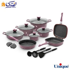 سرویس قابلمه گرانیتی یونیک 16 پارچه بادمجانی کلاسیک UN-7717