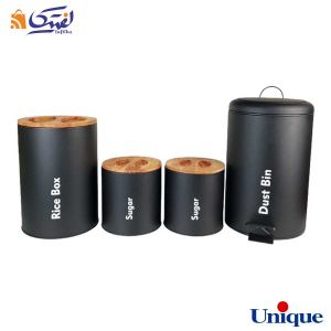 سرویس آشپزخانه یونیک 4 پارچه UN-8016 مشکی مات درب بامبو