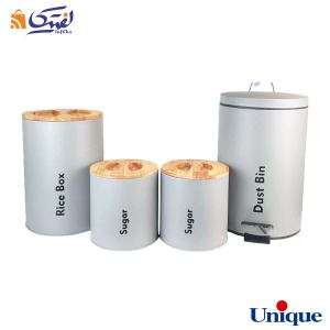 سرویس آشپزخانه یونیک 4 پارچه UN-8026 طوسی روشن درب بامبو
