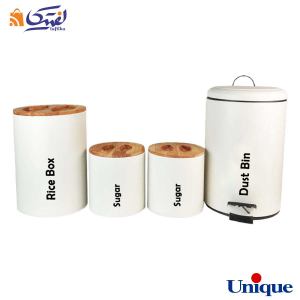 سرویس آشپزخانه یونیک 4 پارچه UN-8028 سفید درب بامبو