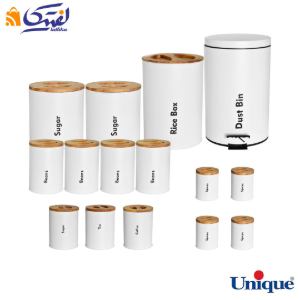 سرویس آشپزخانه یونیک 16 پارچه UN-8060 سفید با درب بامبو