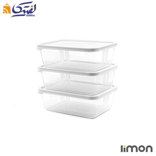 خرید ظرف مستطیل پلاستیکی 1.3 لیتر 3 عددی لیمون 2406