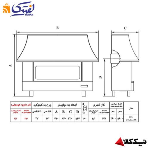 قیمت بخاری گازی شومینه ای نیک کالا مدل ثمین MC25