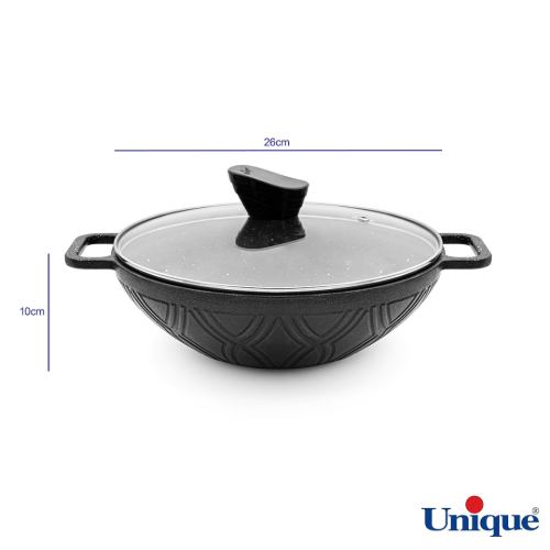 جنس تابه ووک درب دار دو دسته سایز 26 یونیک UN-6035