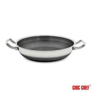 تابه استیل کربنی CHI-3030 دو دسته چیک شف سایز 30