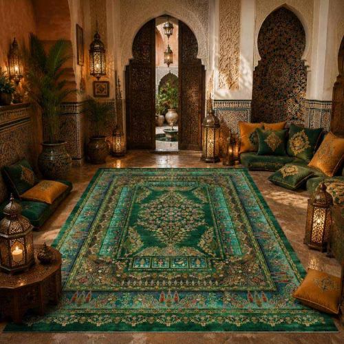 فرش لچک ترنج سرو سبز رزالین