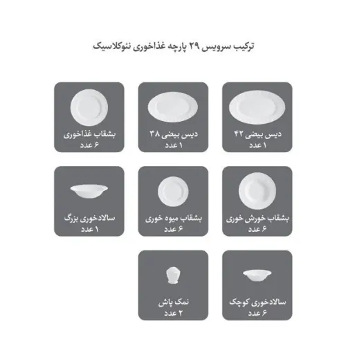 کیفیت سرویس چینی زرین سفید نئوکلاسیک