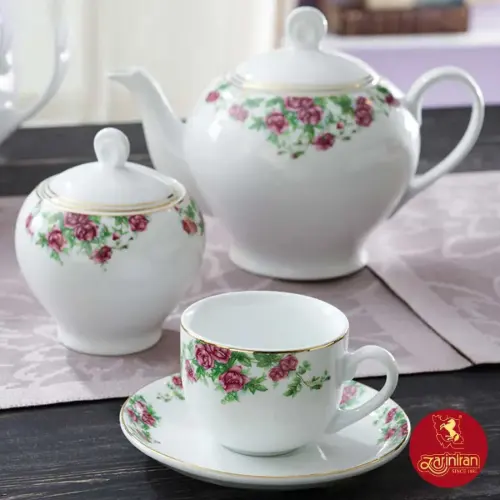 خرید اقساطی سرویس چای خوری گل سرخی بیدگل چینی زرین