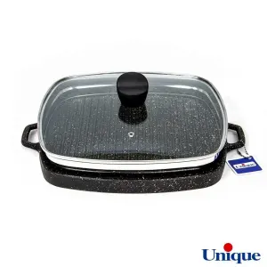 تابه گریل چدنی یونیک مربع درب دار 32 سانتیمتری UN-6009