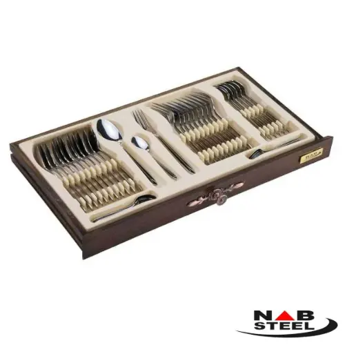 سرویس 124 پارچه ناب استیل مدل پالرمو با جعبه کادویی (طلایی)