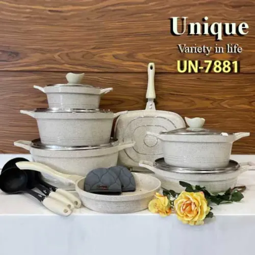 قیمت و خرید سرویس پخت و پز UN-7881 یونیک کلاسیک کرم گرانیتی 16 پارچه