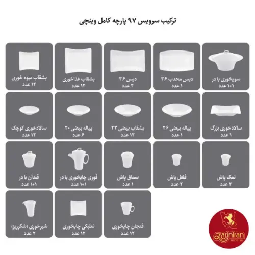 ترکیب چینی زرین سرویس 12 نفره کامل وینچی الیسه