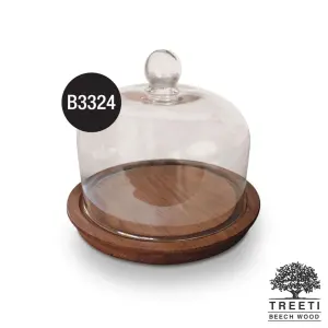 ظرف کیک چوبی لبه باریک پایه دار با درب شیشه ای تیریتی کوچک B3324