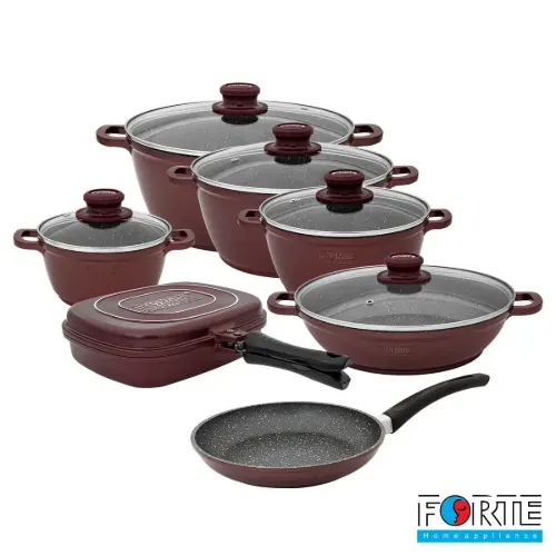سرویس قابلمه گرانیتی 14 پارچه فورته Forte مدل پریما بادمجانی